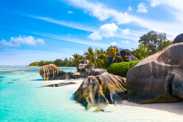 Anse Source D'Argent - the most beautiful beach of Seychelles. La Digue Island, Seychelles