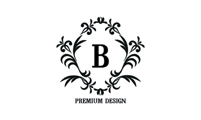Exquisite company brand sign with letter B. Black and white logo for cafe, bar, restaurant, invitation, wedding. Business style.