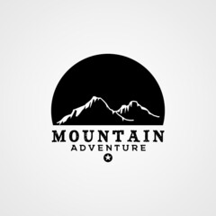 Simple Modern Mountain adventure Landscape Logo Design Vector, Rocky Ice Top Mount Peak Silhouette