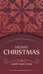 Brochure Template Merry Christmas and Happy New Year Red color with vintage pattern