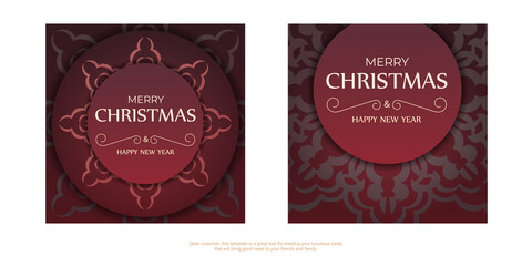 Brochure Template Merry Christmas and Happy New Year Red color with winter pattern