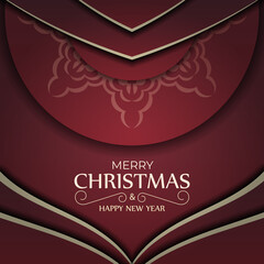 Brochure Template Merry Christmas Red Color Vintage Pattern