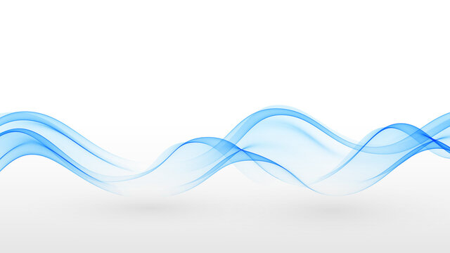 Blue transparent stream of wavy lines on a white background. Vector illustration
