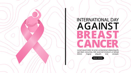 Breast cancer awareness month background with pink satin ribbon logo