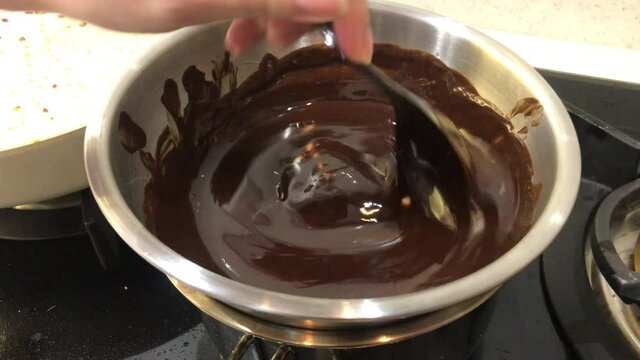 boil chocolate with butter for making brownies