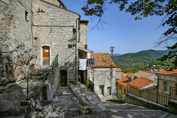 A narrow street in Longano, a medieval town of Molise region, Italy.