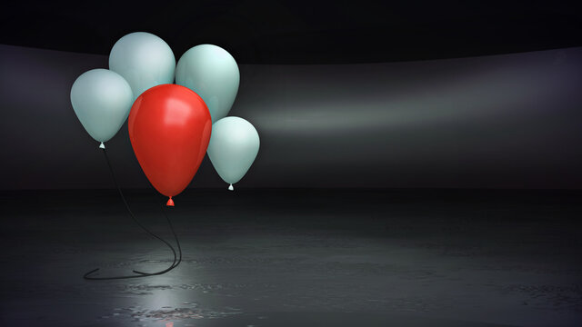 Balloons in a dark virtual backgrounds. A 3D render with copy space.Ideal as a backdrop for celebration events or new product launching shows