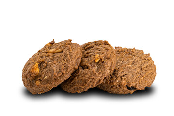Delicious chocolate chip butter cookies on white background.