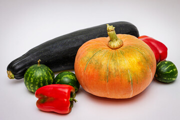 Vegetable harvest close-up on a white background.