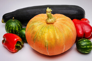 Vegetable harvest close-up on a white background.