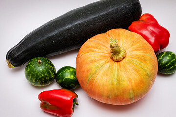 Vegetable harvest close-up on a white background.