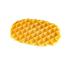 Waffles orange white and striped plate on background.
