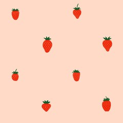 Strawberry seamless repeating pattern. Delicious red strawberries on a pink background, drawn with a colored pencil