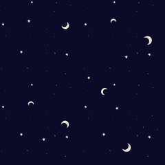 Obraz na płótnie Canvas Dark blue night repeating seamless pattern with stars and moons
