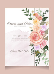 Watercolor Flower Wedding Invitation Card with Handmade unique flower vectors