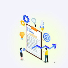Business startup 3d isometric vector illustration concept for banner, website, landing page, ads, flyer