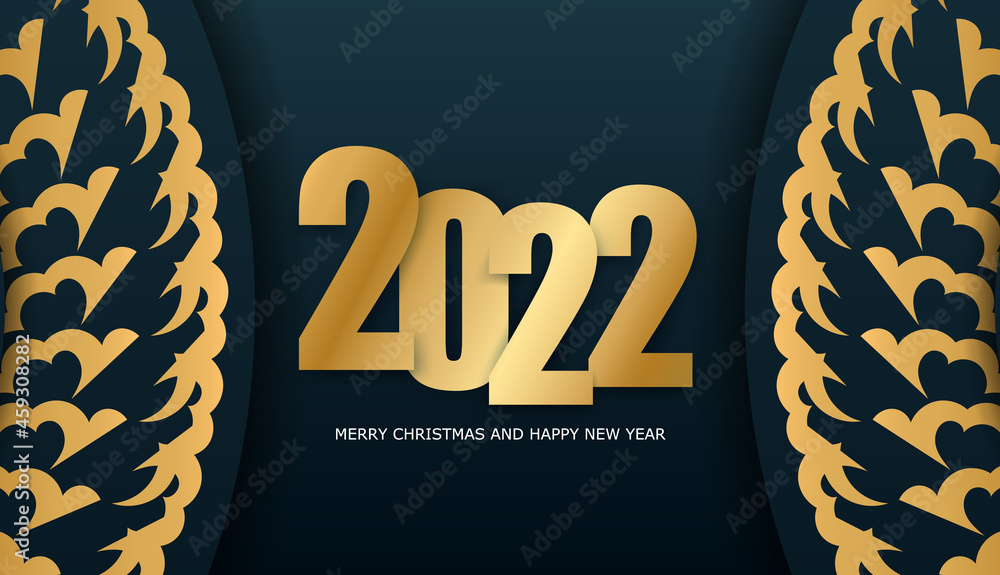 Wall mural Festive Brochure 2022 Merry Christmas Dark blue with luxury gold ornaments