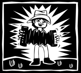Accordionist, woodcut-style art. Literature of twine. Sanfoneiro no estilo Xilogravura e literatura de cordel