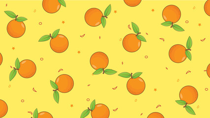 orange fruit on yellow background illustration. orange fruit pattern for printing. Flat design vector.