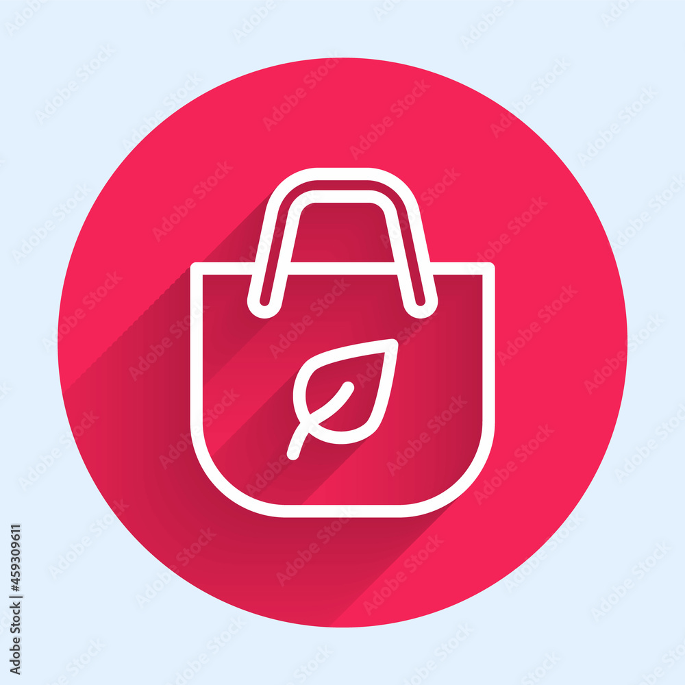 Poster white line paper shopping bag with recycle icon isolated with long shadow. bag with recycling symbol