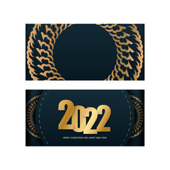 Festive Flyer 2022 Happy New Year Dark blue color with vintage gold ornament