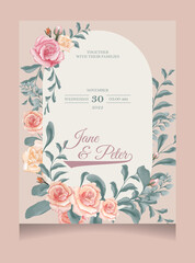 Watercolor Flower Wedding Invitation Card with Handmade unique flower vectors