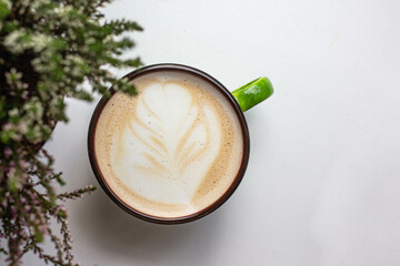 latte art in a cup. handmade brew coffee. morning vives