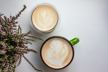 latte art in a cup. handmade brew coffee. morning vives