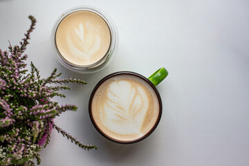 latte art in a cup. handmade brew coffee. morning vives