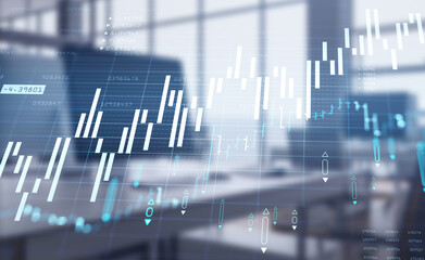 Blurred office background with bar chart and abstract data