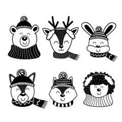 set of isolated black animal heads part 1