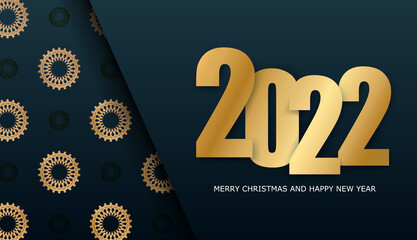 Brochure Template 2022 Merry Christmas Dark Blue with Vintage Gold Ornament