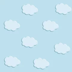 Foto op Aluminium Vector illustration of light cumulus clouds on blue background as paper cut sytle for seamless pattern. © Peeraya
