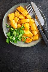potatoes stewed vegetable spices no meat fresh meal snack on the table copy space food background rustic. top view veggie vegan or vegetarian food