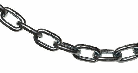Close up metal chain isolated on white background, clipping path