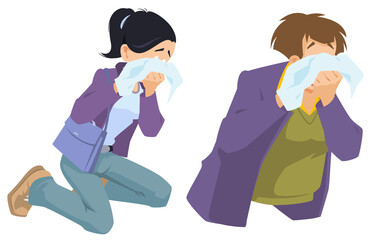 Crying girl covers her face hands. Illustration for internet and mobile website.