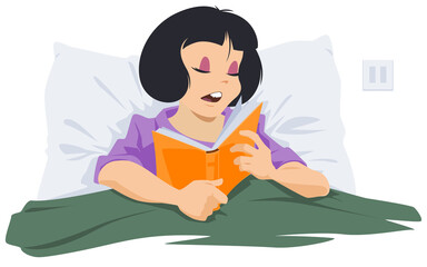 Girl fell asleep reading a book. Picture concept for website design.