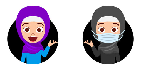 Kid Muslim Arab girl businesswoman character  avatar waring mask covid-19