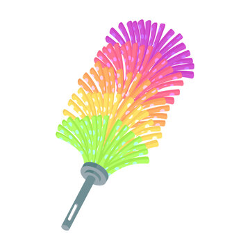 Feather duster isometric icon. Hand drawn vector illustration, flat color design.