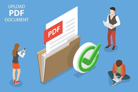 3D Isometric Flat Vector Conceptual Illustration Of PDF Document, Online File Sharing