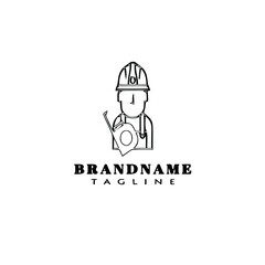 construction worker logo cartoon icon design template black isolated vector illustration