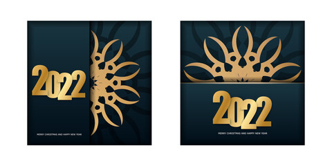 Greeting Flyer Template 2022 Merry Christmas Dark Blue with Winter Gold Ornament