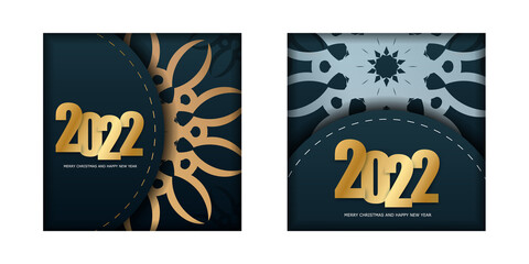Obraz premium 2022 Happy New Year Greetings Flyer Template Dark Blue with Luxury Gold Ornament