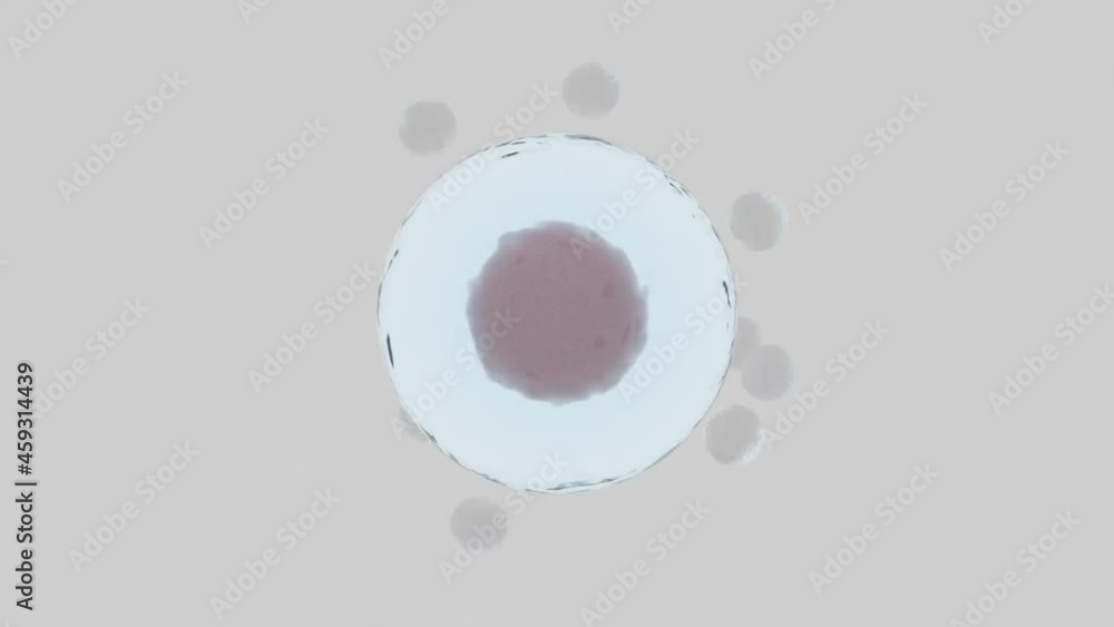 Poster abstract medical illustration of a cell and moving particles process. design. dark core inside and t