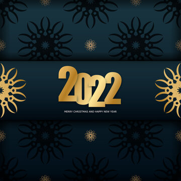 2022 Postcard Merry Christmas And Happy New Year Dark Blue With Luxury Gold Ornament
