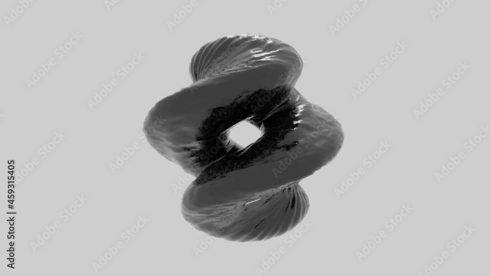 Poster abstract spinning unusual 3d liquid figure, seamless loop. design. spiral shaped unusual rotating ob
