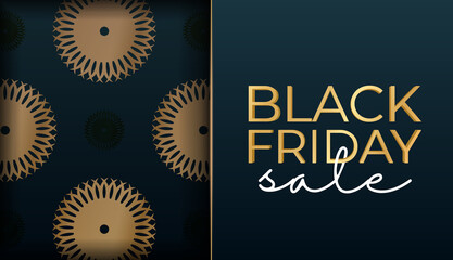 Fototapeta premium Blue black friday poster with luxury gold pattern