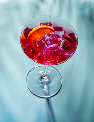 Colorful cocktails on the bar table in restaurant.