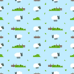 Vector illustration. Bushes and sheep pattern