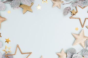 Christmas decor background. Flat lay, top view.
